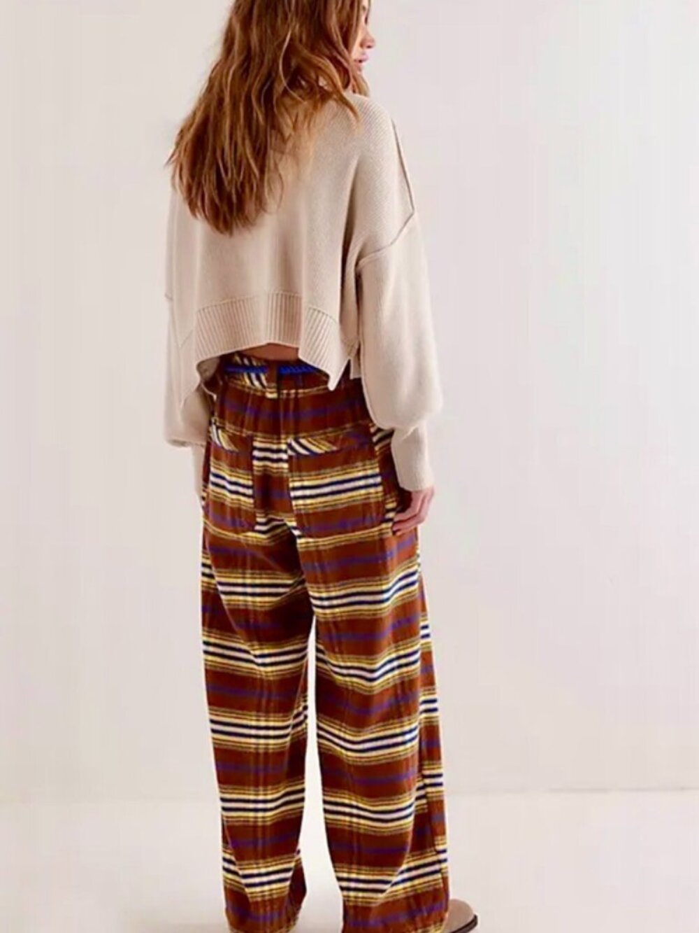 Free People Preppy Plaid Pull On Trousers Pants Striped Printed Straight Leg XS - Picture 3 of 10